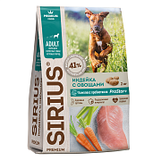 Корм сухой Sirius Premium для взрослых собак крупных пород Индейка с овощами ГОСТ, 2кг