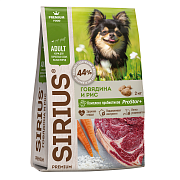 Корм сухой Sirius Premium для взрослых собак малых пород Говядина и рис ГОСТ, 2кг