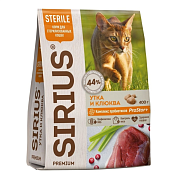 Корм сухой Sirius Premium для стерилизованных кошек Утка и клюква ГОСТ, 400г