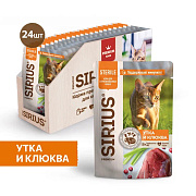 Корм консервированный Sirius Premium Adult кусочки в соусе для стерилизованных кошек Утка с клюквой, 24х85г