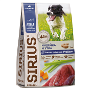 Корм сухой Sirius Premium для взрослых собак средних пород Индейка и утка с овощами ГОСТ, 2кг