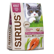 Корм сухой Sirius Premium для взрослых кошек Лосось и рис ГОСТ, 400г